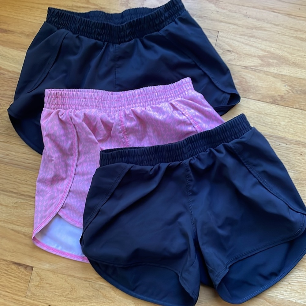 All in Motion Girls Run Shorts Set of 3 Pink Black Large 10 12 Brief Liner